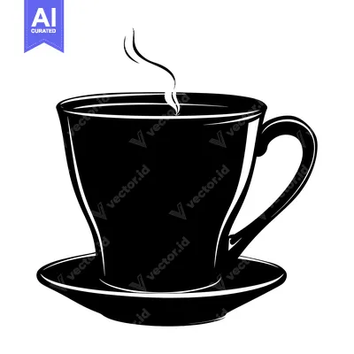 Popular premium asset: Black and White Silhouette of a Coffee Cup with Steam