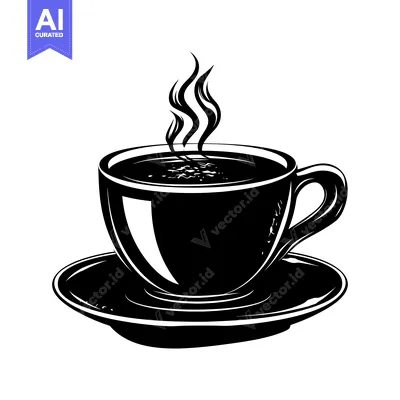 Aset premium populer: Black and White Illustration of a Steaming Cup of Coffee on a Saucer