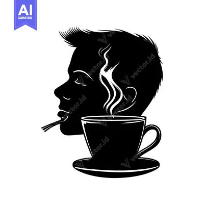 Aset premium populer: Silhouette of a Man with a Cup of Coffee and Steam Rising