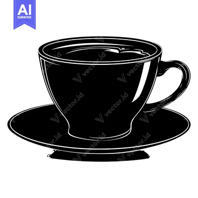 Aset desain premium: A Black and White Silhouette of a Coffee Cup and Saucer