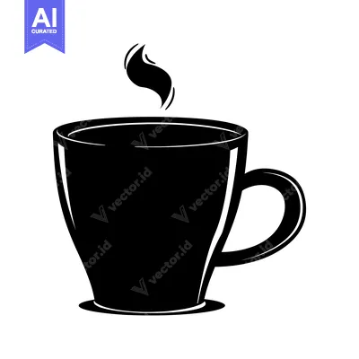 Popular premium asset: Black and White Silhouette of a Steaming Coffee Mug