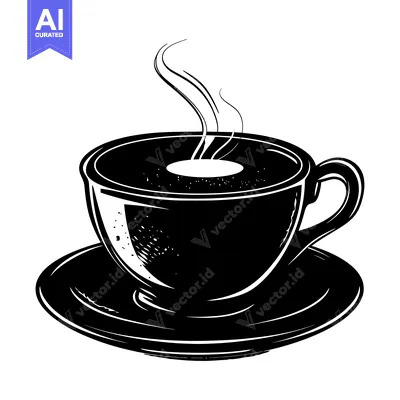 Premium design asset: Steaming Cup of Coffee on a Saucer