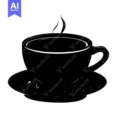 Aset premium populer: Black and White Hand-Drawn Illustration of a Coffee Cup with Steam