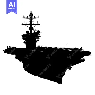 Aset desain premium: Silhouette of an Aircraft Carrier with Planes