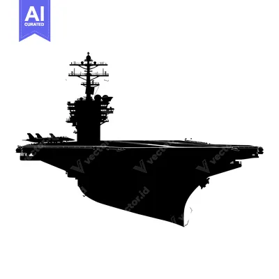 Premium design asset: Black and White Silhouette of an Aircraft Carrier with a Fighter Jet