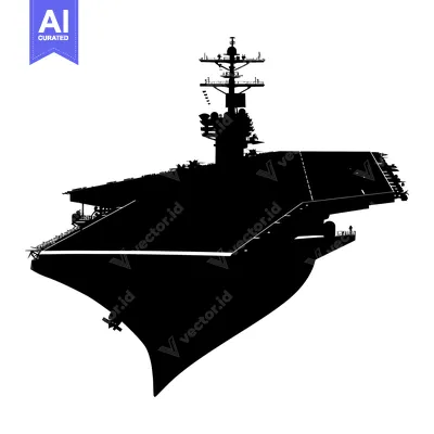 Aset desain premium: Silhouette of an Aircraft Carrier with a Large Deck and Tower