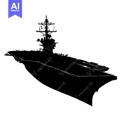 Aset desain premium: Black and White Silhouette of an Aircraft Carrier