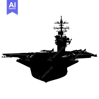 Popular premium asset: Silhouette of an Aircraft Carrier with a Fighter Jet on Deck