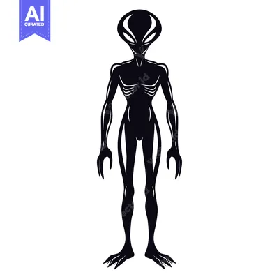 Aset desain premium: Black and White Silhouette of an Alien with Clawed Feet