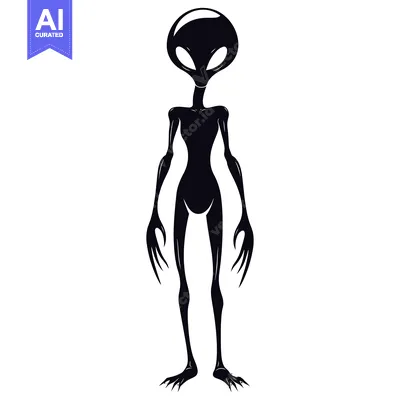 Aset desain premium: A Black and White Silhouette of an Alien with Long Fingers and Claws