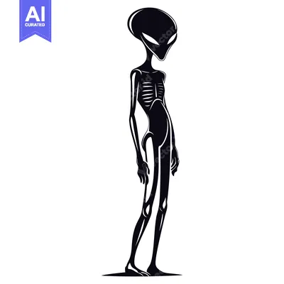 A Black and White Illustration of a Tall Alien