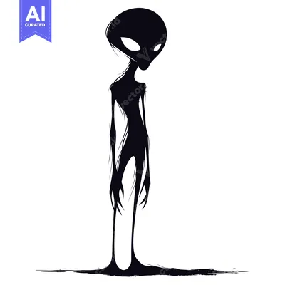 Popular premium asset: Black and White Illustration of a Standing Alien Silhouette