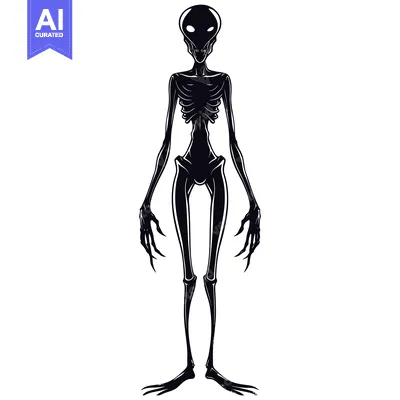 Black and White Illustration of a Tall, Thin, Alien Figure