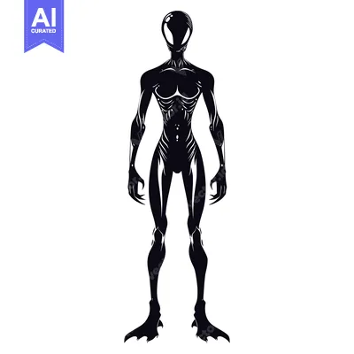 Aset premium populer: Silhouette of a humanoid alien with sharp claws and a pointed head