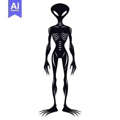 Aset desain premium: Black and White Silhouette of an Extraterrestrial Being