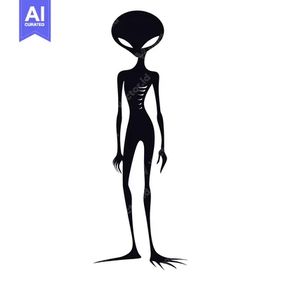 Aset desain premium: A Silhouette of a Tall, Thin, Alien Figure with Large Eyes