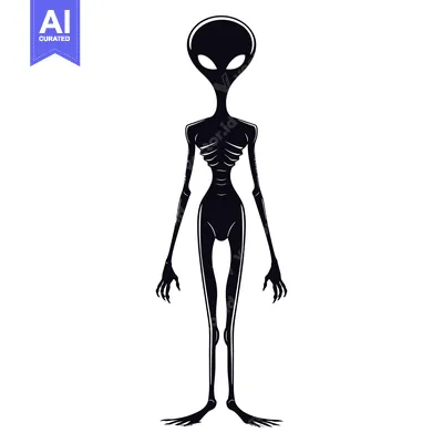 Aset desain premium: Black and White Silhouette of an Alien Figure