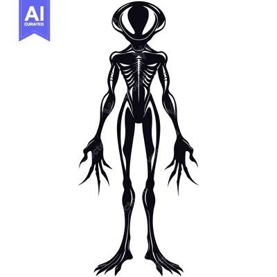 Premium design asset: Black and White Silhouette of a Standing Alien with Claws