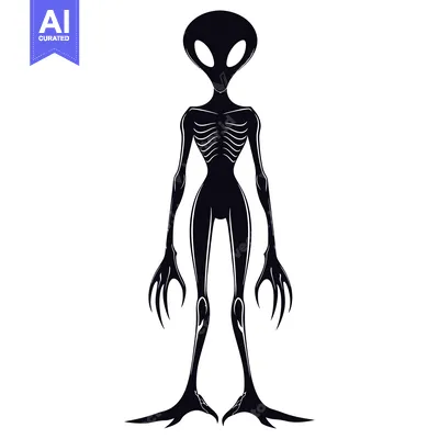 Premium design asset: Silhouette of a Tall, Thin Alien with Claws and a Large Head