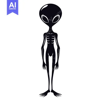 Aset desain premium: Black and White Silhouette of an Extraterrestrial Being