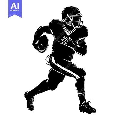 Aset premium populer: Black and White Silhouette of a Football Player Running with a Footbal
