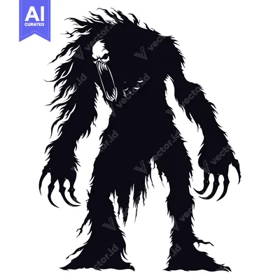 Aset desain premium: Silhouette of a Ferocious Monster with Claws and a Glaring Face