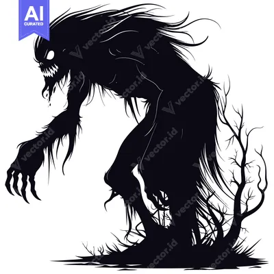 Premium design asset: A Silhouette of a Ferocious Monster with Claws and Fangs Emerging From