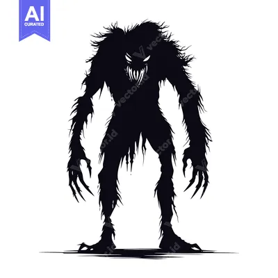 Aset premium populer: A Silhouette of a Furry Monster with Sharp Claws and a Ferocious Grin