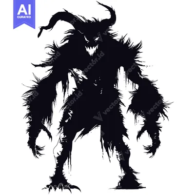 Aset desain premium: A Monstrous Silhouette of a Creature with Claws and Horns