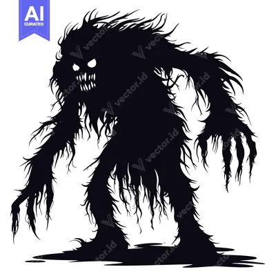 Premium design asset: Black and White Silhouette of a Hairy Monster