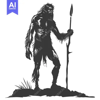 Aset premium populer: A Silhouette of a Primitive Man Holding a Spear