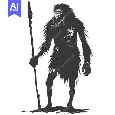 Aset desain premium: Silhouette of a Primitive Human Holding a Spear