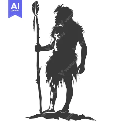 Aset premium populer: Silhouette of a Prehistoric Human with a Spear