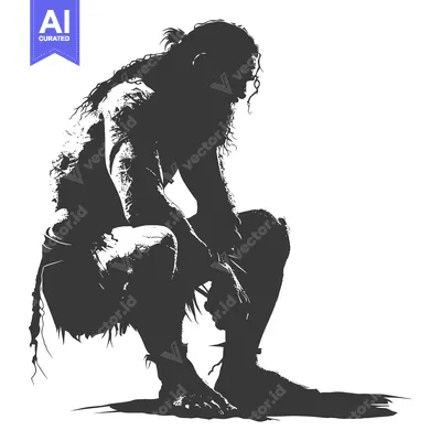 Aset desain premium: Silhouette of a Man Sitting on His Heels with Long Hair