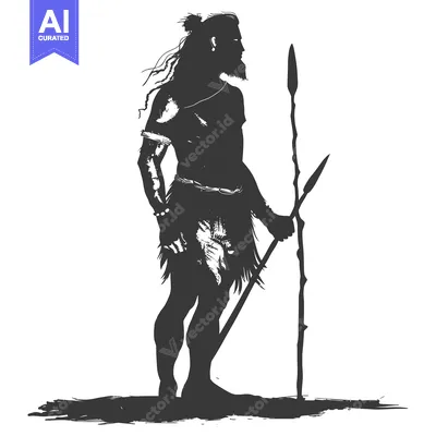 Premium design asset: Silhouette of a Primitive Man Holding a Spear