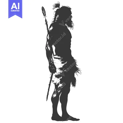 Aset desain premium: Silhouette of a Primitive Man with a Spear
