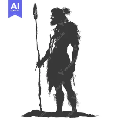 Aset desain premium: Silhouette of a Primitive Hunter with a Spear