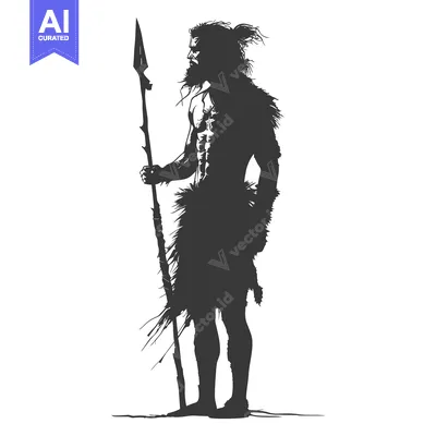 Premium design asset: Silhouette of a Primitive Hunter Holding a Spear