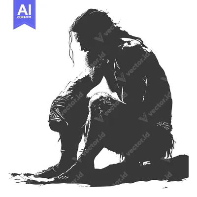 Popular premium asset: Silhouette of a Caveman Sitting on a Rock