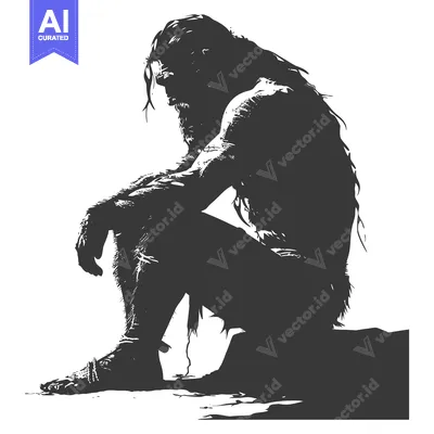 Silhouette of a Bearded Man Sitting on a Rock