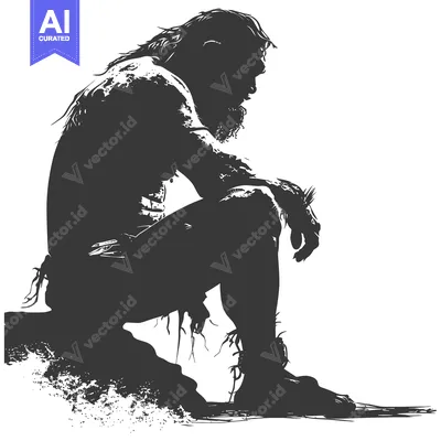 Silhouette of a Bearded Man Sitting on a Rock