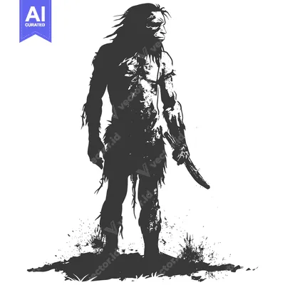Popular premium asset: A Silhouette of a Primitive Human Holding a Knife
