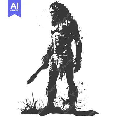 Aset premium populer: Silhouette of a Primitive Man Holding a Weapon
