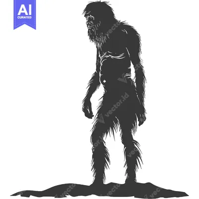 Silhouette of a hairy humanoid creature standing on a hill
