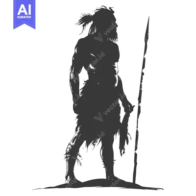 Aset desain premium: Silhouette of a Primitive Man with a Spear