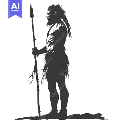 Aset premium populer: Silhouette of a Primitive Hunter Holding a Spear