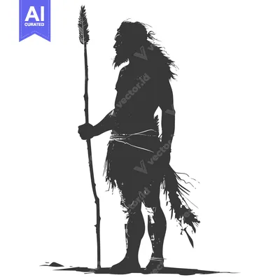 Aset premium populer: Silhouette of a Prehistoric Man Holding a Spear
