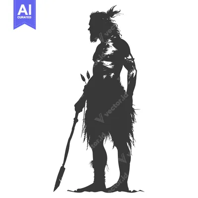 Aset desain premium: Silhouette of a Primitive Man with a Spear