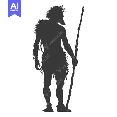 Aset premium populer: Silhouette of a prehistoric man with a club