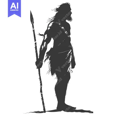 Premium design asset: Silhouette of a Primitive Hunter Holding a Spear